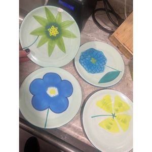 4 Crate and Barrel 8" Floral Plates Flawed Chipped